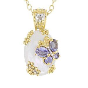 NIB Gems en Vogue Tanzanite & Mother of Pearl Pendant w/ Chain